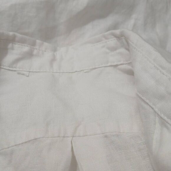 Womens 100% linen white button down shirt medium staple capsule minimalist top - Picture 4 of 6